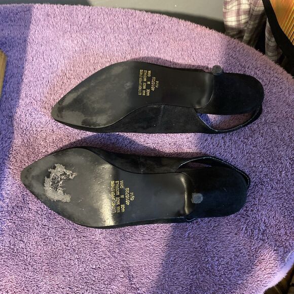 Diane Von Furstenberg Suede Kitten Sling Back 6 1/2 Black On Black - Picture 8 of 10